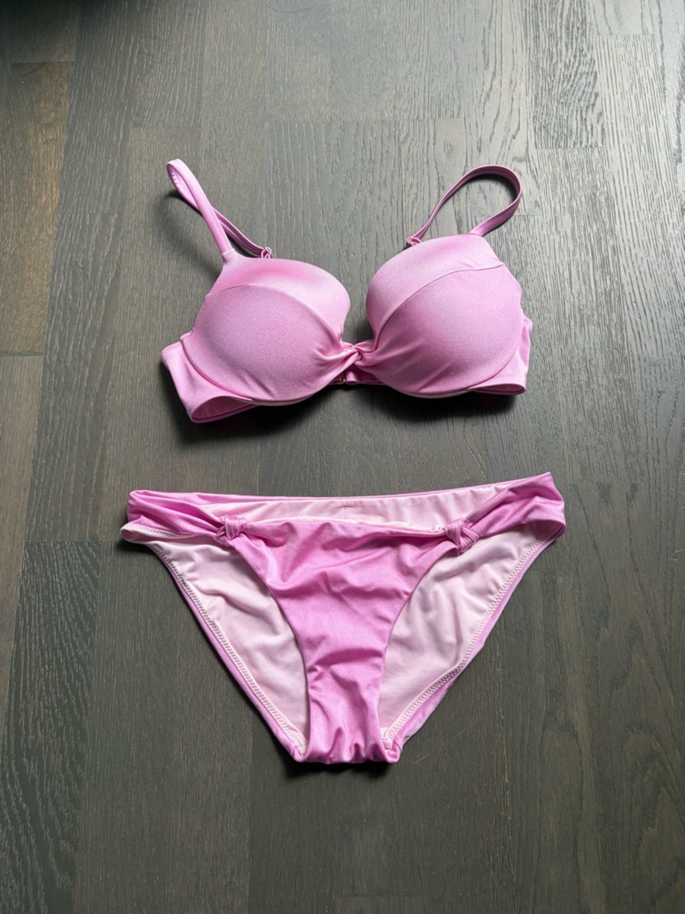 Victorias secret sparkly pink blush bikini set (push up bra)